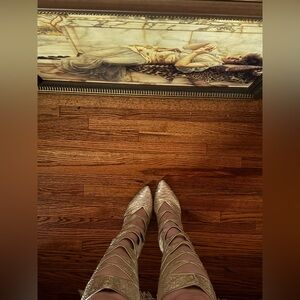 El Dantes Lace-Up Pointed Gladiator Heels in Metallic Gold